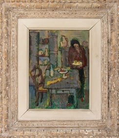 George Rene Sinicki Interior Scene Oil on Board