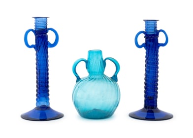 Murano Blue Art Glass Two-Handled Objects, 3