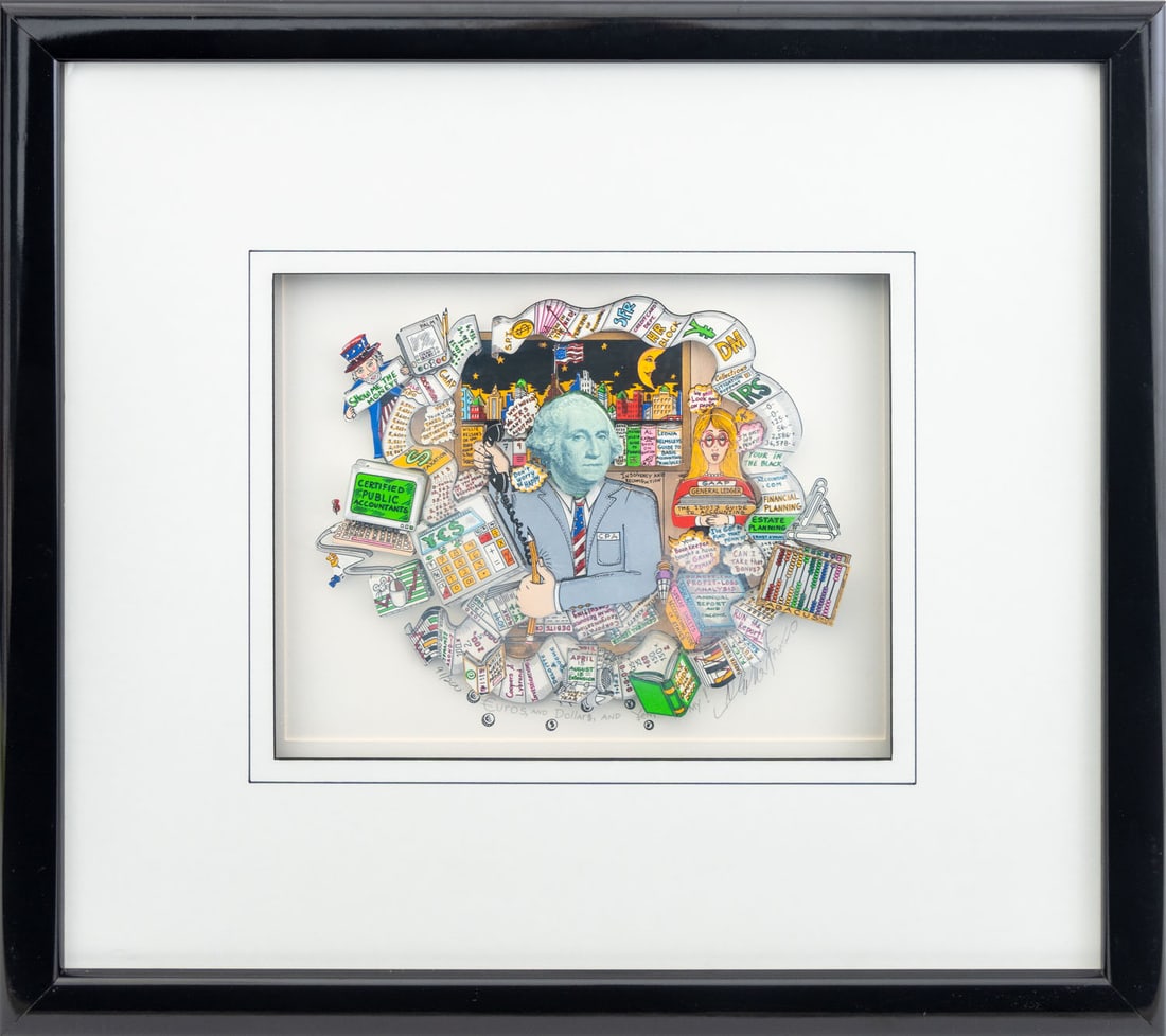 Charles Fazzino "Euros, & Dollars, & Yen, Oh My!": Charles Fazzino (American, b. 1955), "Euros, and Dollars, and Yen, Oh My!", 3-D Serigraph in Colors, hand-embellished with glitter, signed in pencil lower right, titled lower center, and numbered edit