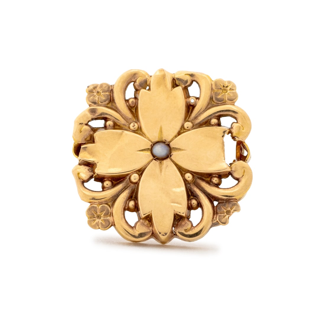 Victorian 14K Yellow Gold Seed Pearl Floral Brooch (1 of 4)