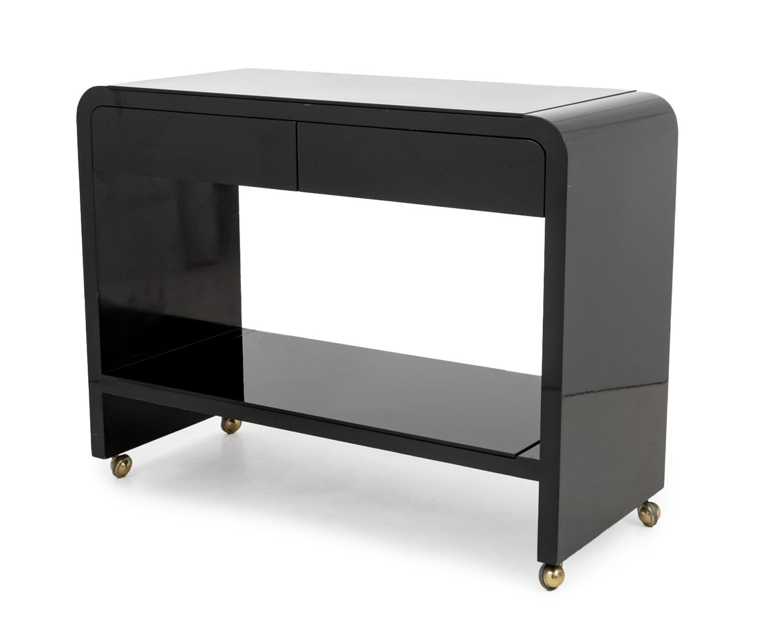 Modern Black Lacquered Waterfall Bar Cart (1 of 8)