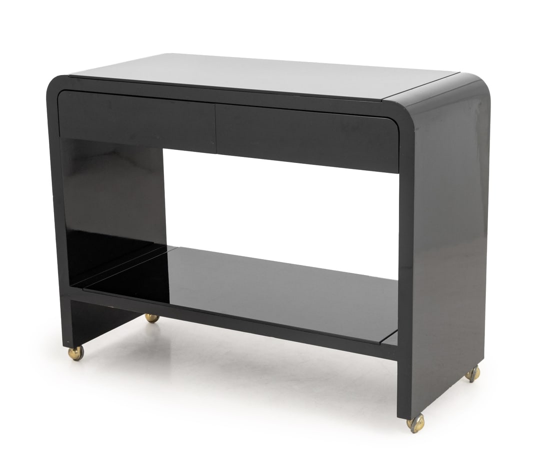 Modern Black Lacquered Waterfall Bar Cart (1 of 7)