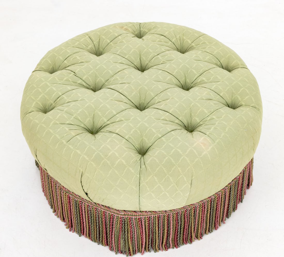 Green Upholstered Button-Tufted Ottoman - 4