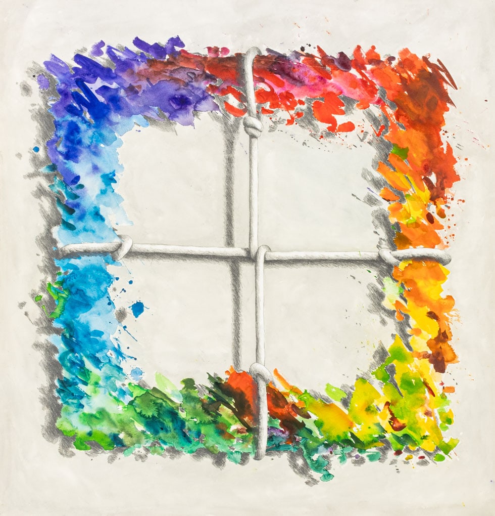 Domenick Capobianco Rainbow & Knots Mixed Media: Domenick Capobianco (American, b. 1928), Untitled (Rainbow and Knots), Watercolor and Graphite on Paper, unsigned, "Studio Domenick Capobianco" stamp verso, unframed. 31" H x 30" W. Provenance: From