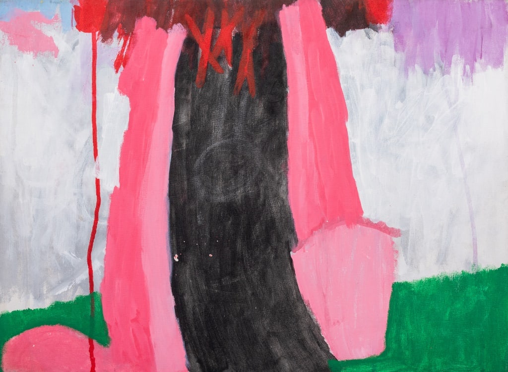 Domenick Capobianco Abstract Oil on Canvas: Domenick Capobianco (American, b. 1928), Abstract Erotic Composition, Oil on Canvas, apparently unsigned, "Studio Domenick Capobianco" stamped to side, unframed. 16" H x 22" W. Provenance: From the