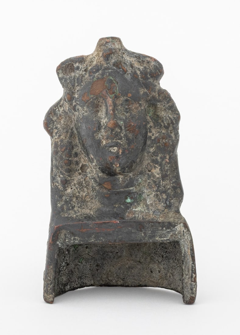 Bacchanalia Female Bust Bronze Sculpture: Bacchanalia Female Bust Patinated Bronze Sculpture, the figure wearing headdress of grape clusters. 6" H x 3.5" W x 1.75" D. Provenance: From an Upper East Side, New York City Collection. Keywords: St