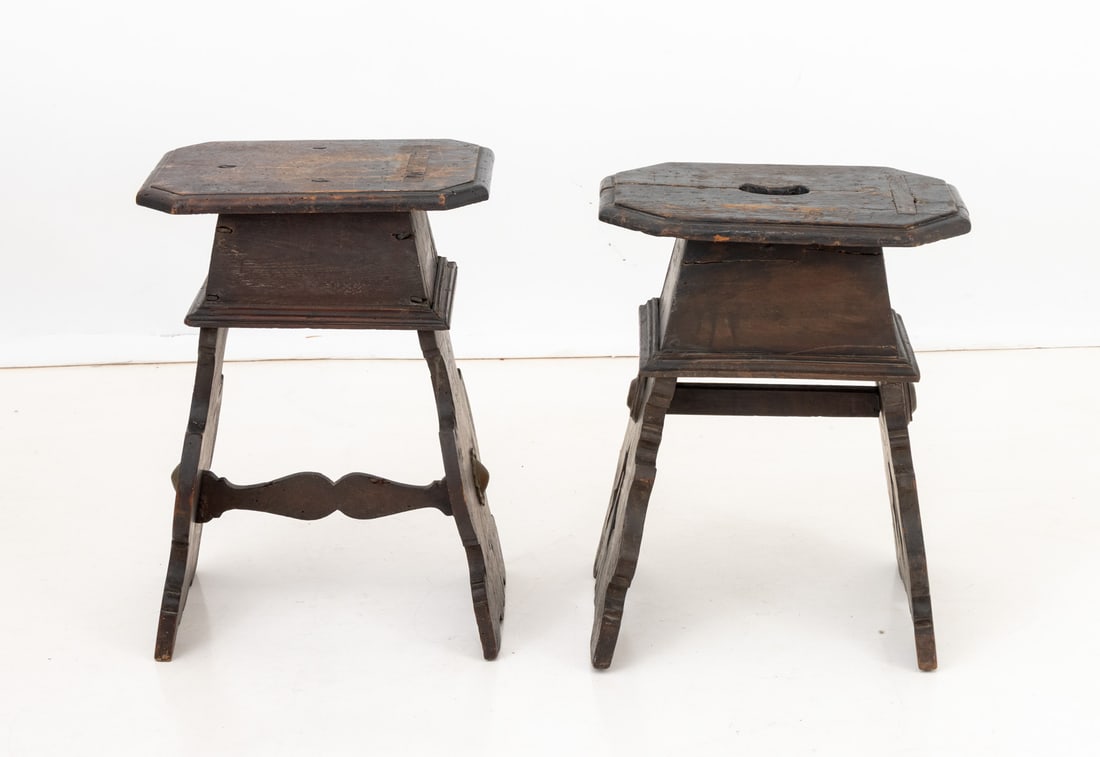 Renaissance Revival Walnut Stools, Pair - 2