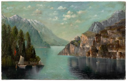 Andreas Roth Alpine Lake Oil on Canvas, 1908