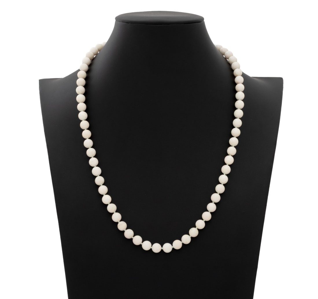 Vermeil 925 Silver Opal Bead Necklace: Vermeil Sterling Silver Opal Bead Necklace, featuring fully drilled round opals approx. 8.0 - 8.5 mm, strung on silk cord and knotted between each bead, joined with yellow gold plated sterling silver