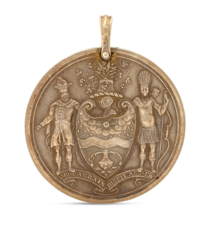 "Worshipful Company of Distillers" Silver Pendant: "Worshipful Company of Distillers" Silver Medallion Pendant, engraved: "George Smith October 1838", measuring approx. 2 3/8" x 2.0", 0.86 ozt. Provenance: From an 1120 Park Avenue Estate. Keywords: