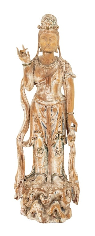 Chinese Standing Guanyin Carved Wood Sculpture (1 of 6)