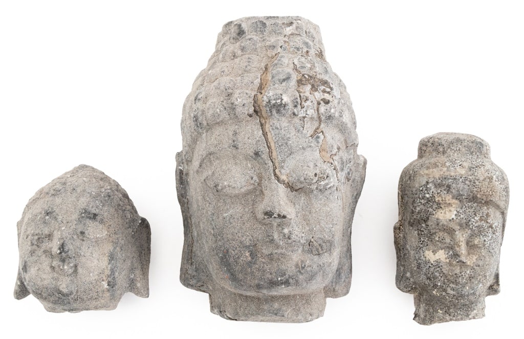 Buddha Head Carved Stone Busts, 3 (1 of 11)