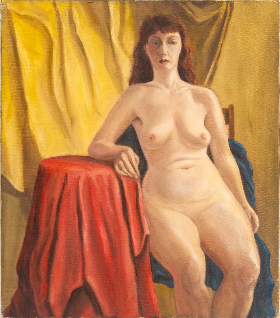 Antero Querze Seated Female Nude Oil on Canvas: Antero Querze (American, XX), Seated Female Nude, Oil on Canvas, signed and marked "Marsh" verso, unframed. 23" H x 20.25" W. Provenance: From the Allen Tucker Memorial Collection. Keywords: Paintings