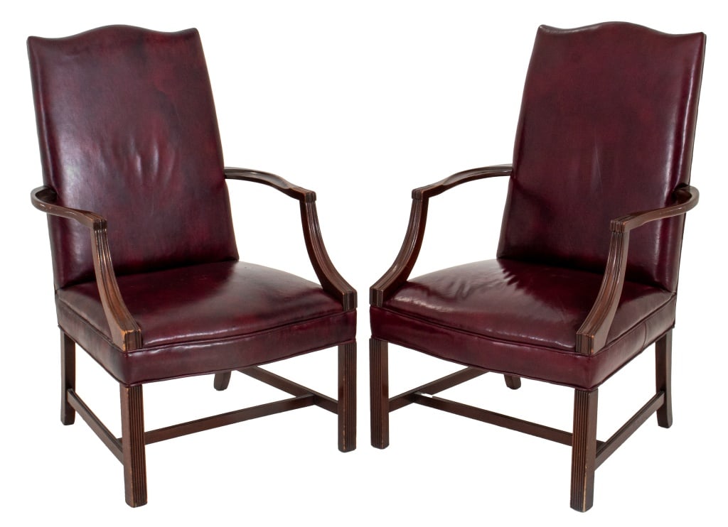 George II Style Tall Back Library Armchairs, Pair (1 of 12)