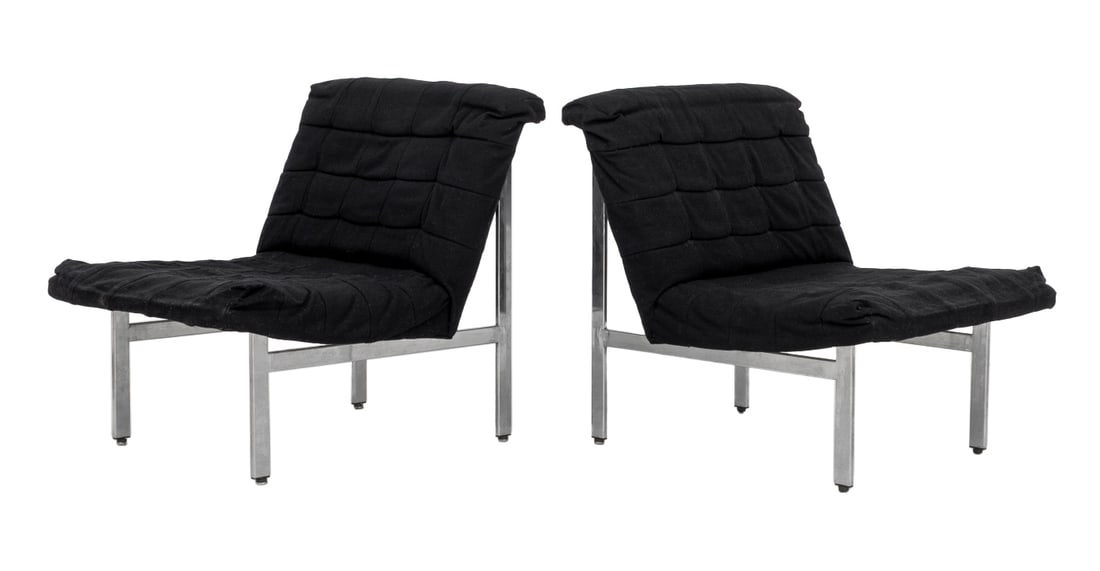 Italian Modern Chrome Lounge Chairs, Pair: Pair of Italian Modern Chrome Lounge Chairs, with black upholstered seats on H-form chrome plated bases, unmarked. 30" H x 27" W x 31" D; seat: 15" H. Provenance: From a 225 West 86th Street, New York