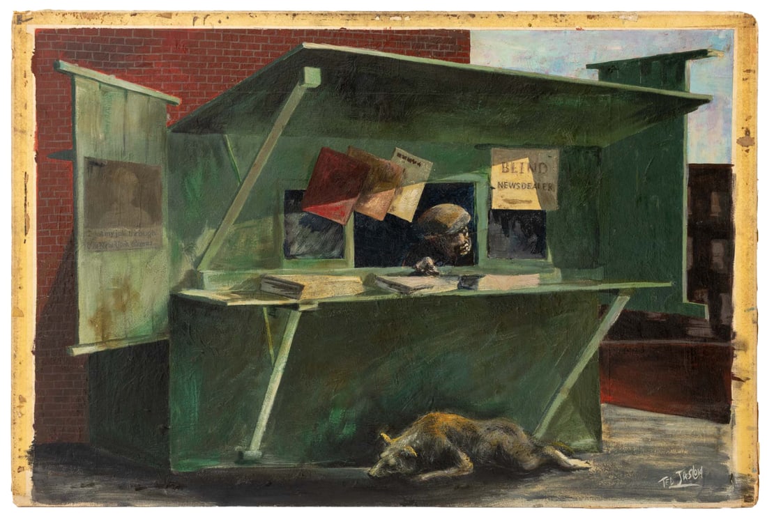 Ted Jaslow "Newstand" Oil on Board, 1962 (1 of 7)