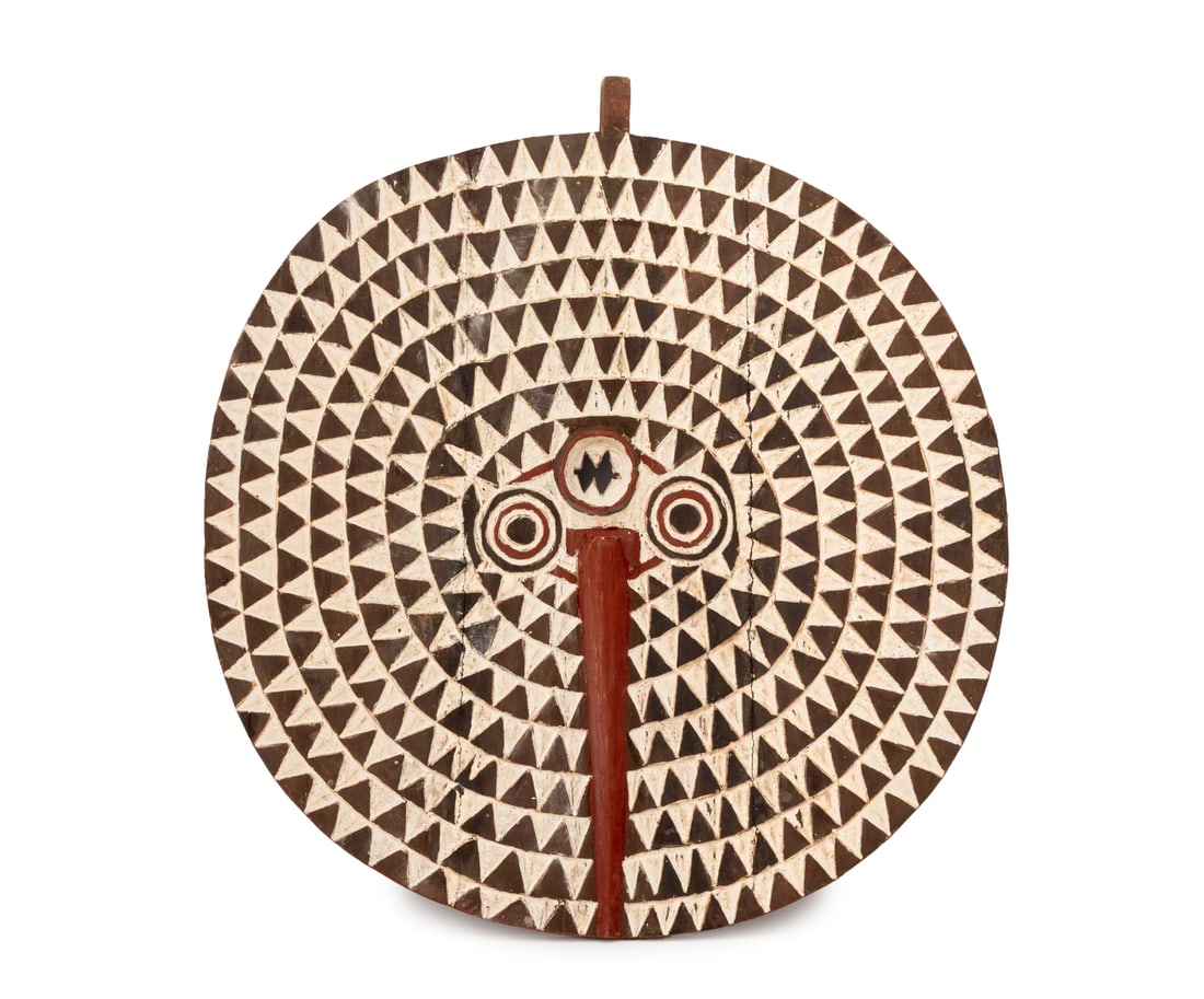 African Burkina Faso Bwa Carved Wood Sun Mask: African Burkina Faso Bwa Polychrome ainted Carved Wood Sun Mask. 35.5" H x 33" Diameter. Provenance: From a New York City Collection. Keywords: Bobo Mask, Sculpture, West African Art, Ceremonial, Carv