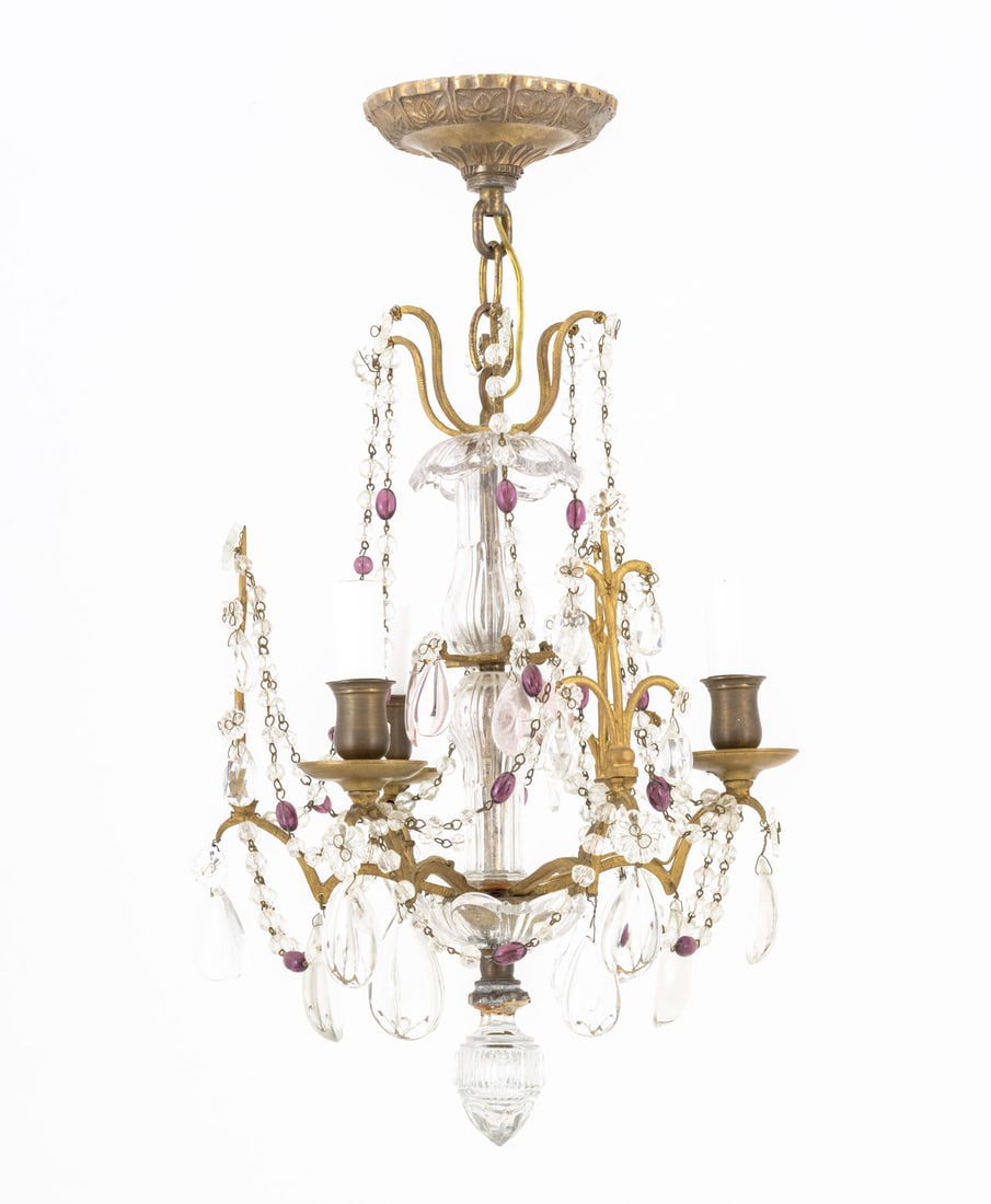 Louis XV Style Crystal Princess Chandelier: Louis XV Style Crystal Hung Princess Chandelier, with three candlestick form lights. 20" H x 11.5" Diameter. Provenance: From an 880 Fifth Avenue Collection. Keywords: Vintage Lighting, French Style,