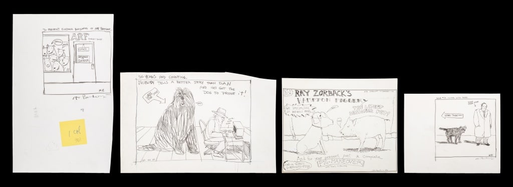 Michael & Betty Paraskevas Dog Comic Strips, 4: Michael Paraskevas (American, b. 1961) and Betty Paraskevas (American, 1929-2010), Four Dog Comic Strips, Pencil on Paper, comprising: "Rule #12 - Living with Dogs", signed in pencil lower right, "To