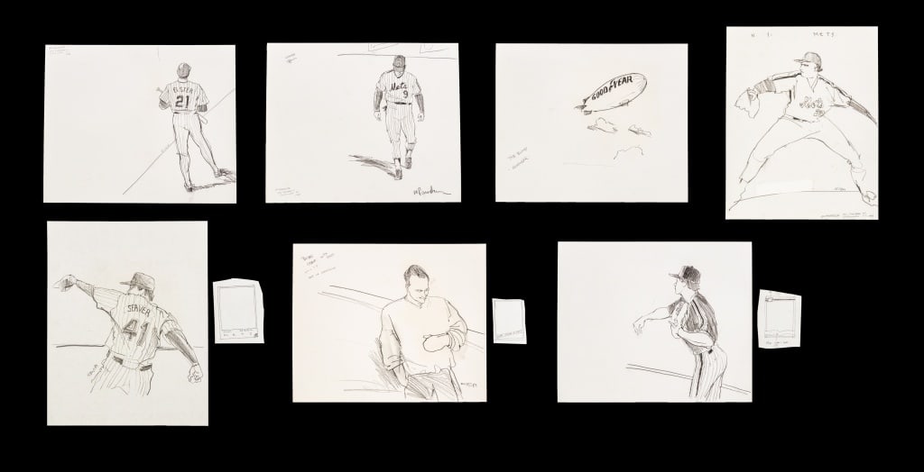 Michael Paraskevas Mets Baseball Sketches, 7: Michael Paraskevas (American, b. 1951), Seven Baseball Sketches, Graphite and Pencil on Paper, each initialed and dated 1989, comprising: Gregg Jefferies, Kevin Elster, Bobby Ojeda, Tom Seaver, Sid Fe