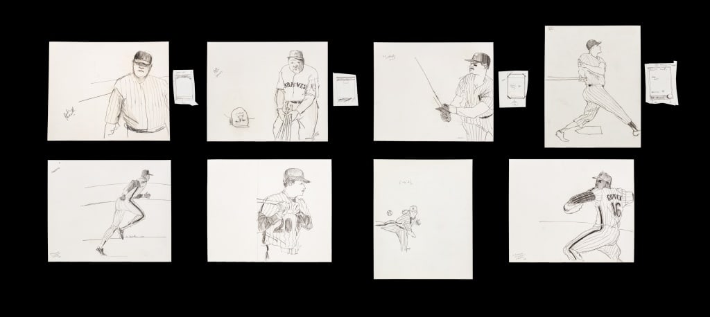 Michael Paraskevas Yankees Sketches Graphite, 8: Michael Paraskevas (American, b. 1951), Eight Yankees Baseball Sketches, Graphite on Paper, each initialed and dated 1989, comprising: Tom "Flash" Gordon, Roger Maris, Alvaro Espinoza, Darryl Strawber