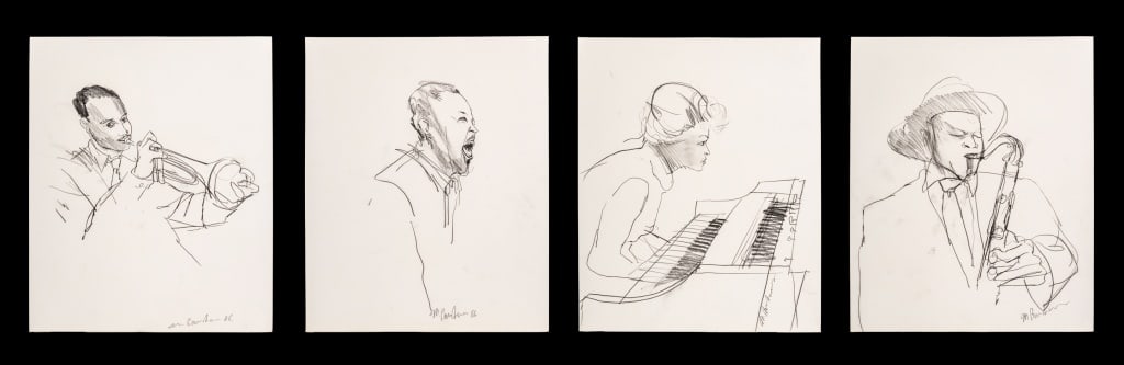 Michael Paraskevas Musician Portraits Pencil, 4: Michael Paraskevas (American, b. 1961), Four Musician Portraits, Pencil on Paper, 1986-1988, three signed in pencil lower right, one signed in pencil lower center, unframed. Each: 17" H x 14" W. Prove