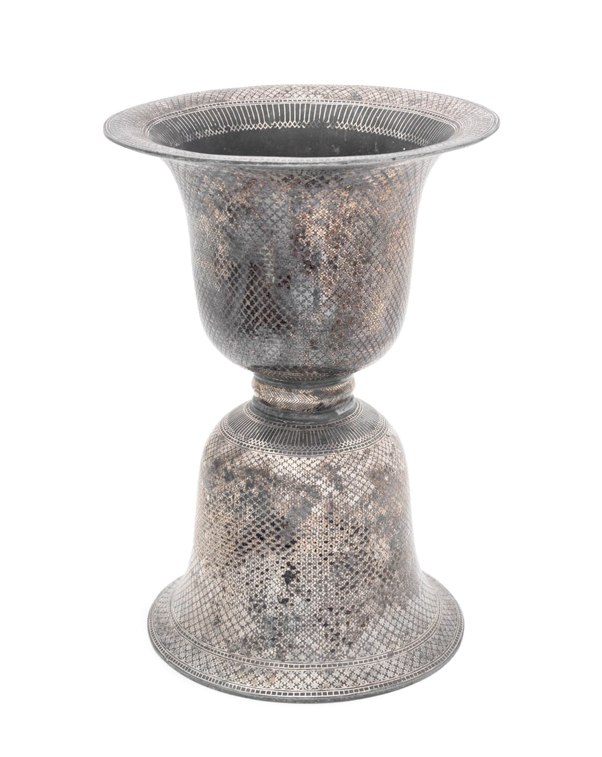 Indian Double-Bell Silver Inlaid Bidri Spittoon (1 of 8)