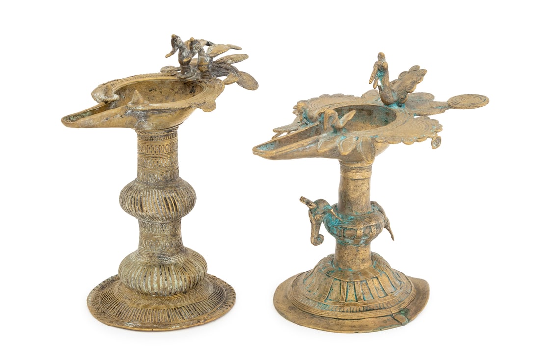 Indian Dhokra Brass Oil Lamps, Associated Pair (1 of 10)