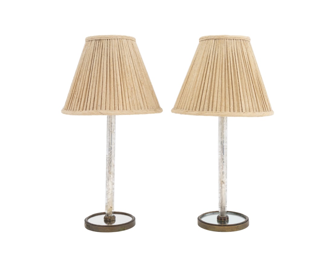 Art Deco Etched Glass Column Table Lamps, Pair (1 of 8)
