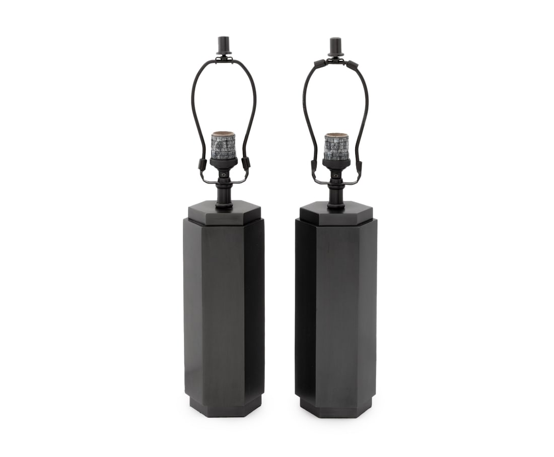 Modern Patinated Metal Hexagonal Table Lamps, Pair (1 of 5)