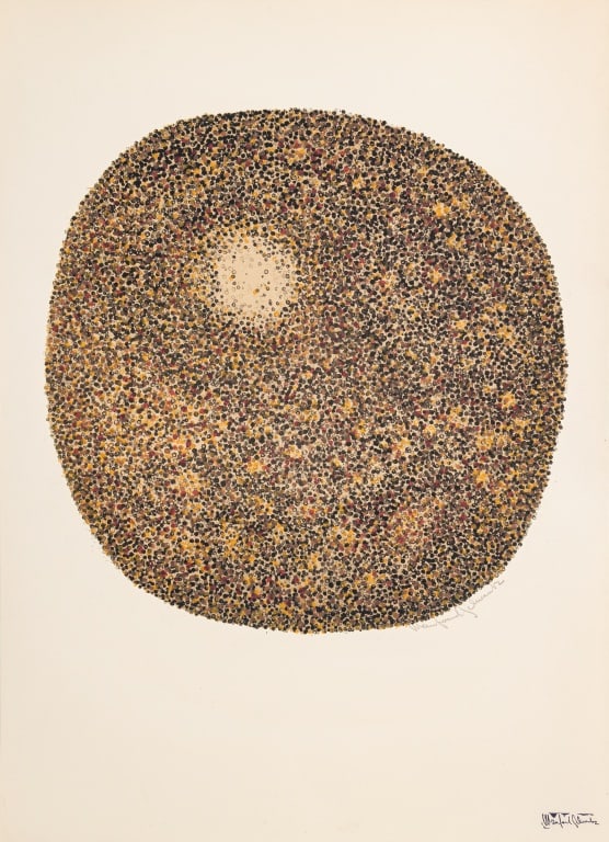 Manfred Schwartz Tondo Etretat Lithograph: Manfred Schwartz (American, born Poland, 1909-1970), Tondo Etretat, Lithograph in Colors on Paper, mid 20th century, signed in pencil and with the artist's signature stamped lower right, unframed. Ima