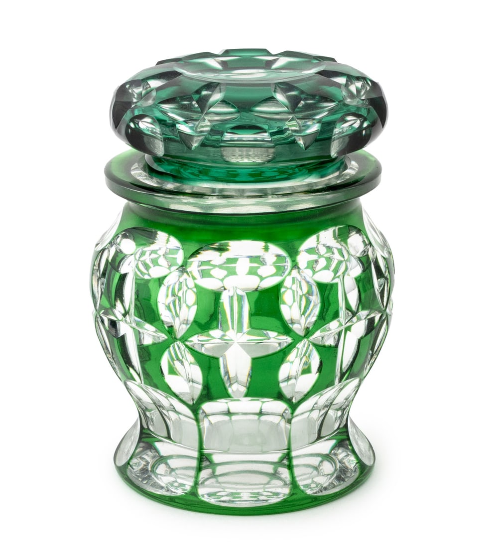 Bristol Green Cut to Clear Glass Covered Jar (1 of 5)
