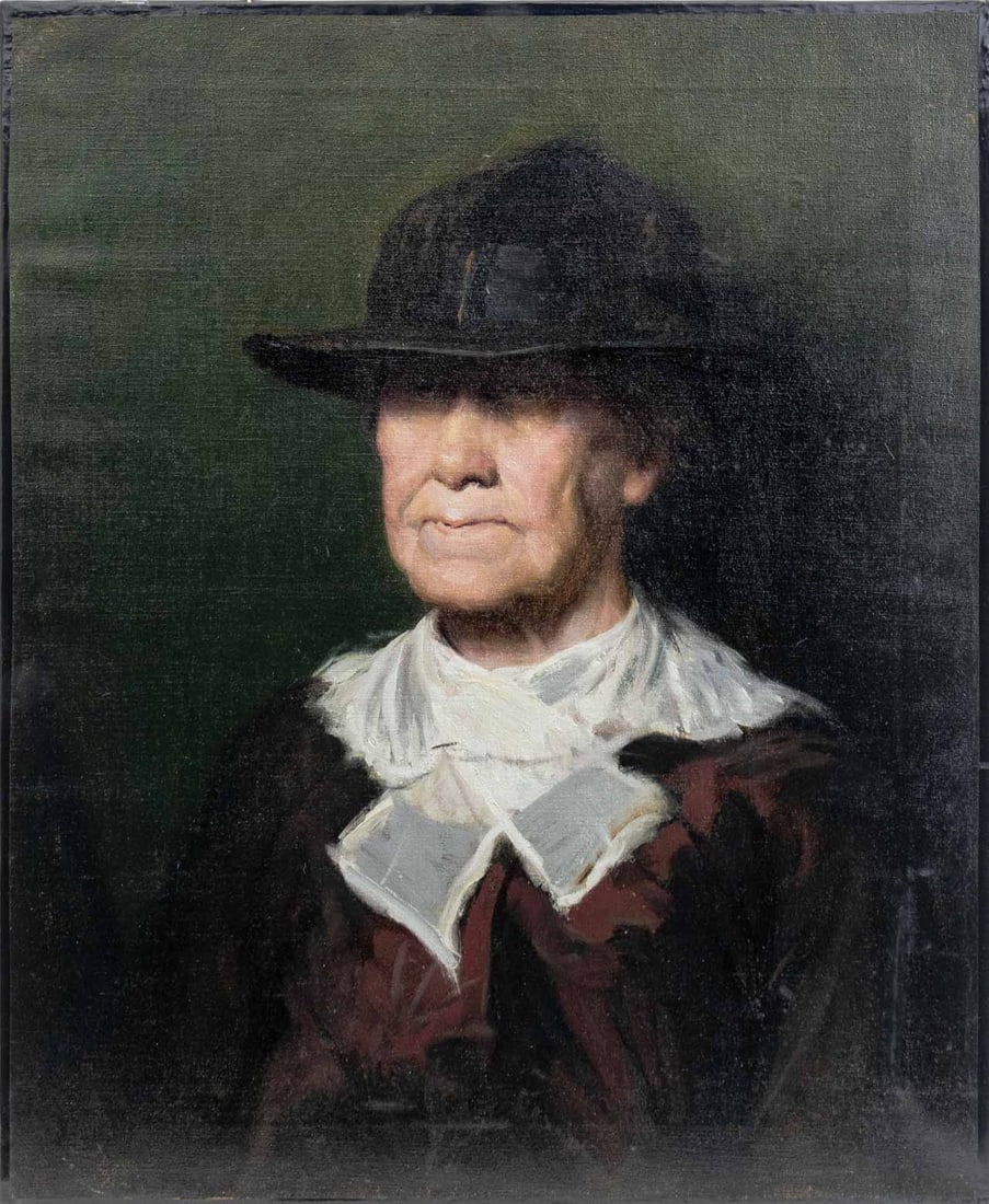 American School Portrait of a Woman Oil, 1927: American School, Portrait of a Woman in Hat, Oil on Canvas, 1927-28, marked "Option 1927-28" verso, apparently unsigned, unframed. 24" H x 20.25" W. Provenance: From the Allen Tucker Memorial Collecti