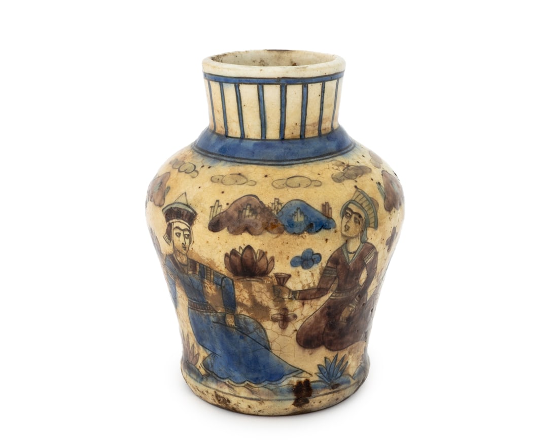 Persian Qajar Polychrome Glazed Pottery Vase (1 of 8)