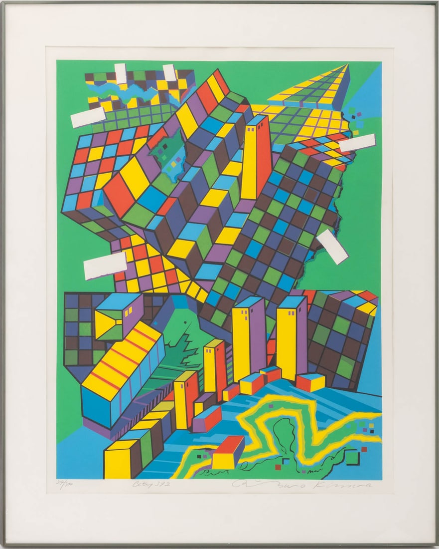 Risaburo Kimura "City 372" Serigraph, 1979: Risaburo Kimura (Japanese, 1924-2014), "City 372", Serigraph in Colors, 1979, signed in pencil lower right, titled lower center, and numbered edition "24/300" lower left, Certificate of Authenticity