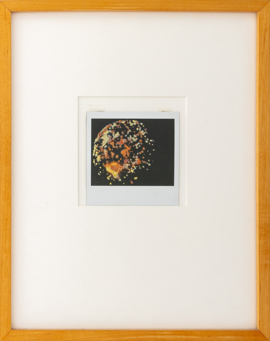 Victor Raphael Planet Field Metal Leaf on Polaroid: Victor Raphael (American, b. 1950), "Planet Field", Metal Leaf on Spectra Polaroid, 1992, apparently unsigned, titled and dated to the reverse, wood frame. Image: 4" H x 4" W; frame: 14.5" H x 11.5"
