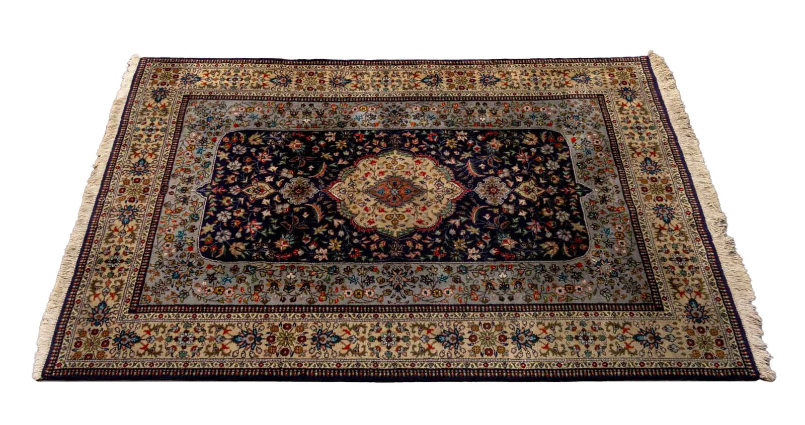 Persian Floral Motif Carpet, 10' x 6' 9": Persian Floral Motif Carpet, on a navy blue ground. 10' L x 6' 9" W. Provenance: From an East 80th Street, New York City Estate. Keywords: Carpets, Area rug, Oriental rugs, Textiles, Floor coverings,