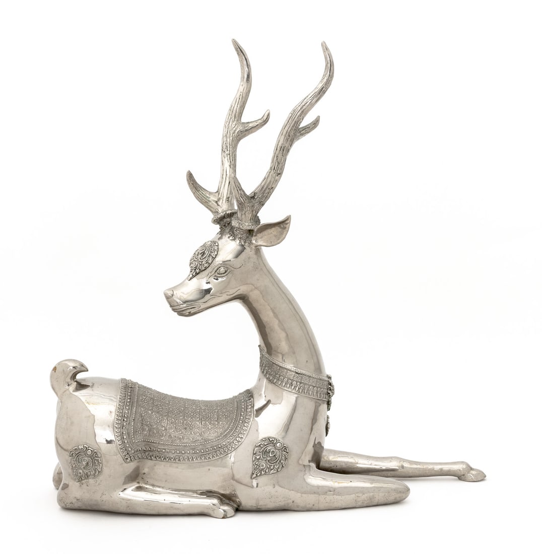 Thai Recumbent Deer Nickel Plate Sculpture (1 of 9)