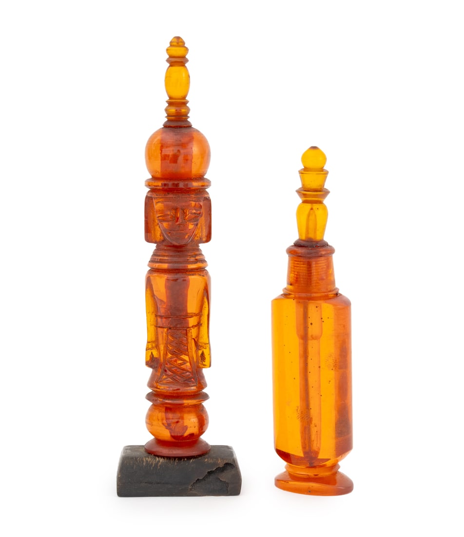 Art Deco Amber Bakelite Perfume Bottles, 2 (1 of 12)
