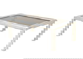 John Maschernoi "Tubo" Aluminum Coffee Table: John Maschernoi "Tubo" Aluminum Coffee Table, the tubular frame with smoky glass top. 17.5" H x 48" W x 29.5" D. Provenance: From the Estate of American Fashion Journalist and Editor-in-Chief of Vogue