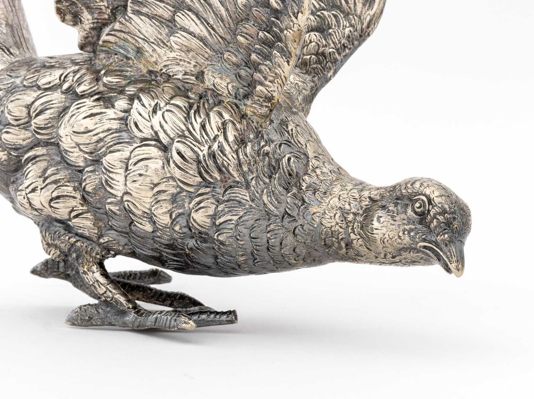 Silvered Metal Pheasant Sculptures, Pair - 5