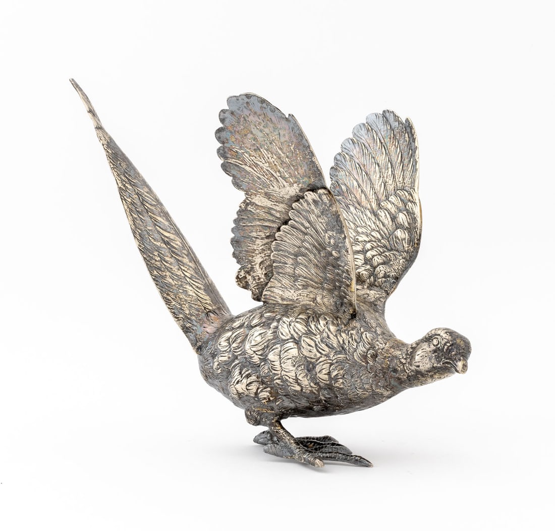 Silvered Metal Pheasant Sculptures, Pair - 8