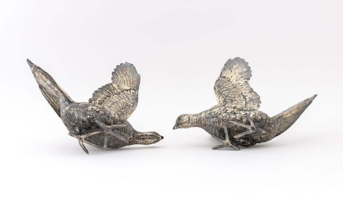 Silvered Metal Pheasant Sculptures, Pair - 9