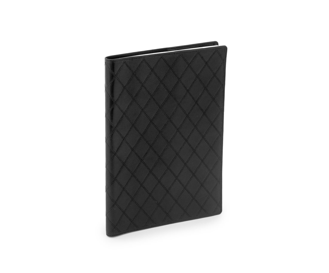 Chanel Quilted Leather Egoiste Perfume Diary: Chanel Quilted Leather Diary, with Egoiste perfume launch promotional facsimile fictional story line notes, with presentation box, circa 1990. Box: 10.75" H x 8" W x 1.5" D. Provenance: From the