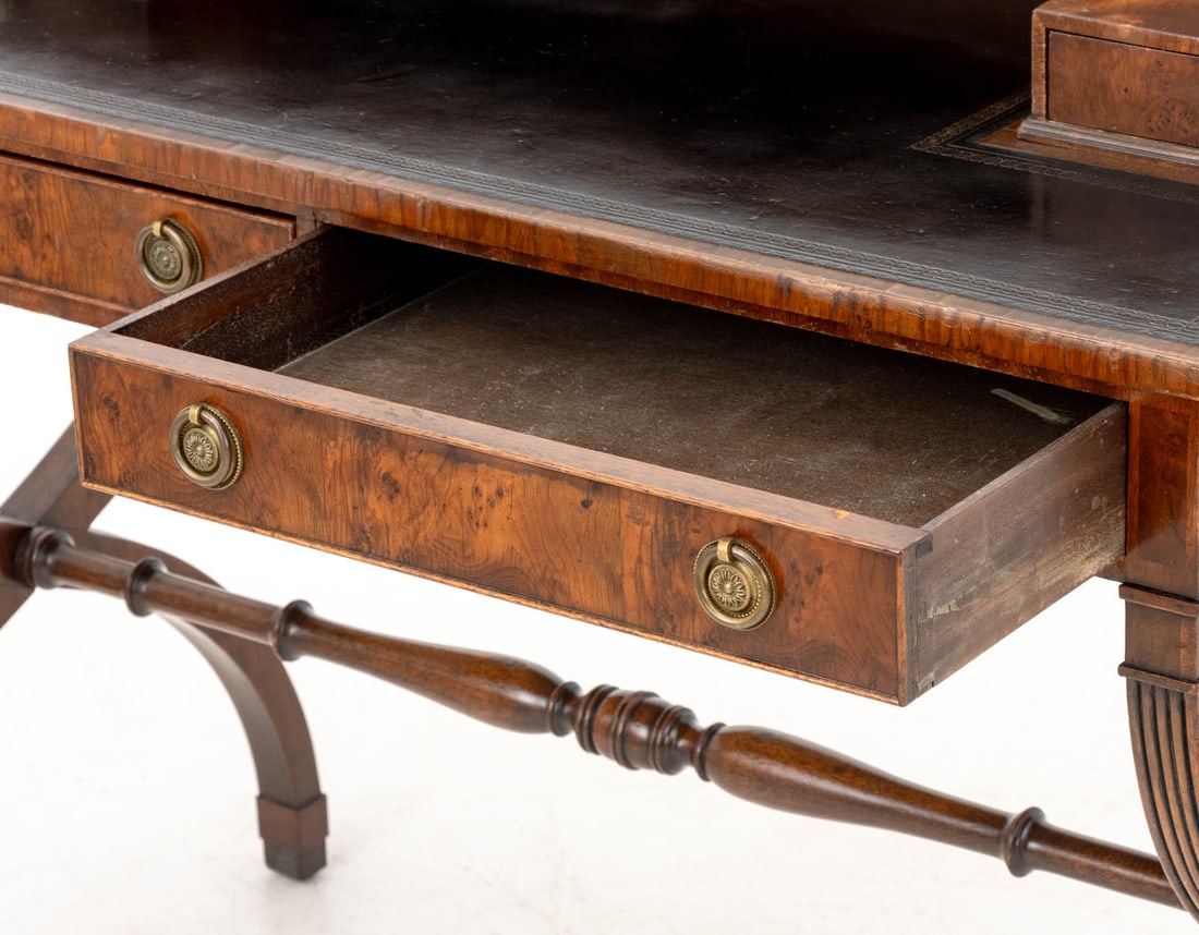 English Regency Flame Mahogany and Walnut Desk - 6