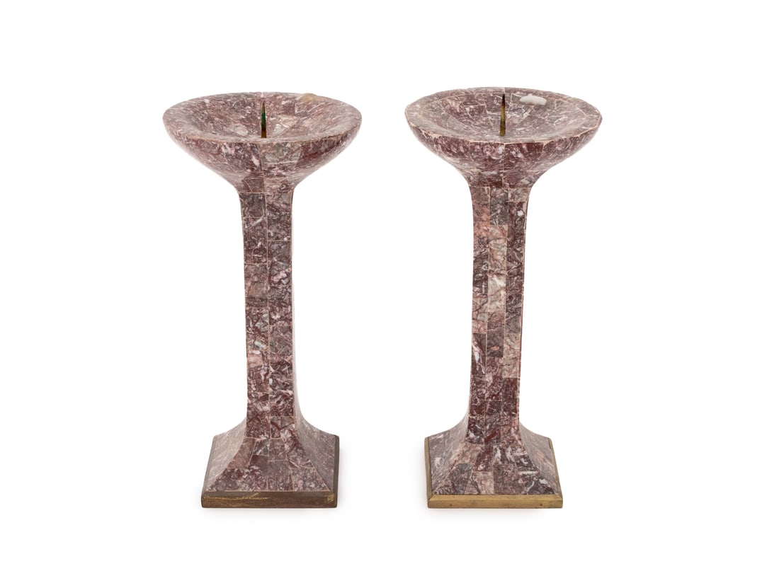 Karl Springer Attr. Hardstone Candlesticks, Pair (1 of 7)