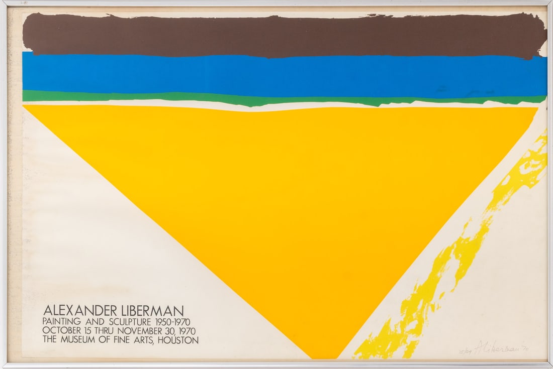 Signed Alexander Liberman Lithograph Poster, 1970: Alexander Liberman (Ukrainian/American, 1912-1999) Museum of Fine Arts, Houston Exhibition, Lithographic Poster in Colors, 1970, signed in pencil, dated, and numbered edition "115/129" lower right, si