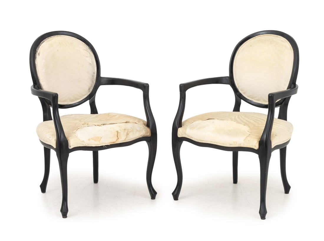 Louis XV Style Black Lacquered Fauteuils, Pair (1 of 6)