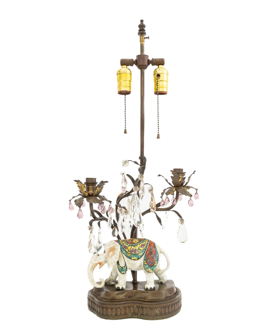 French Crystal Candelabra Mounted Table Lamp (1 of 11)