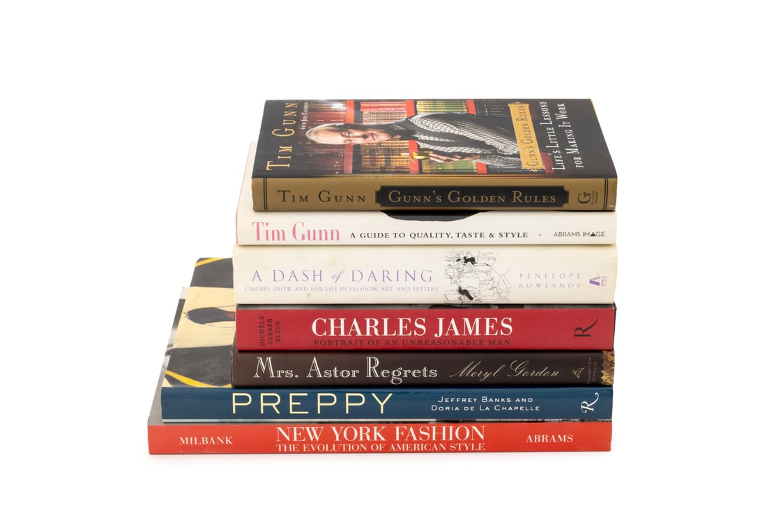 Signed Books on Fashion, 7: Collection of Seven Books on Fashion, comprising: "Charles James: Portrait of an Unreasonable Man", Klein, Michele Gerber, signed and inscribed on title page, "Mrs. Astor Regrets: The Hidden Betrayals